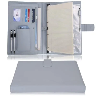 Afbeelding van Wonderpool A4 PU Lederen 4 Ringhouder Schrijven Portfolio Multi Document Case met Verwijderbare Binder Klembord en Functionele Pocket voor Organizer Kantoor Reizen School (Gainsboro)