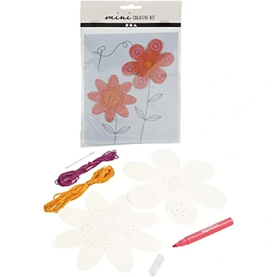 Afbeelding van Creotime Borduurset Creative Bloemen Karton Wit 4 delig