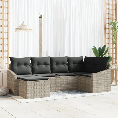 Afbeelding van vidaXL 6 delige Tuin Eetset met Kussens Lichtgrijs Poly Rattan