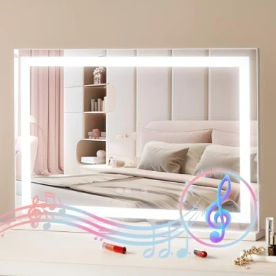 Afbeelding van VEVOR Hollywood make upspiegel cosmetische spiegel 3 kleuren Bluetooth USB 797x547mm
