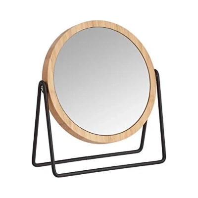 Afbeelding van Amazon Basics Cosmeticaspiegel, rond, tafelmodel, met bamboeframe, vergroting van 1x/5x, 18,3 x 7,3 20,7 cm, zwart