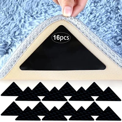 Afbeelding van AiQInu Antislipmat voor tapijt, 16 stuks, antislip onderlegger, wasbaar en herbruikbaar, antislip, sterke kleefkracht, driehoekige tapijtstopper alle gladde vloeren