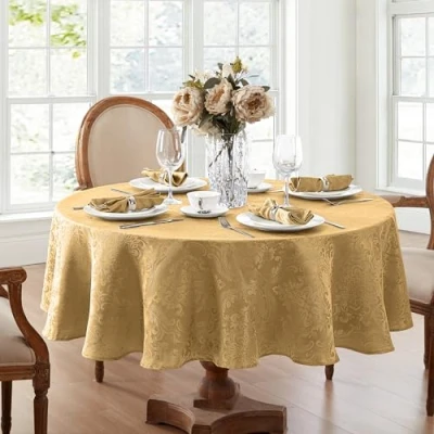 Afbeelding van Elrene Damast Tafelkleed, polyester, goud, 70 inch rond