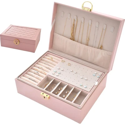 Afbeelding van Sieradendoos met slot roze CARA DIAMANT COMPACT dames Sieradendoosje Sieradenopbergdoos