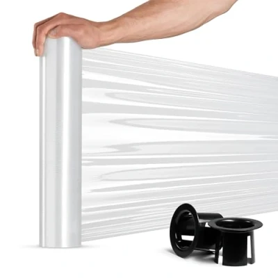 Afbeelding van RAGO® Stretchfolie transparant, stretchfolierol met handafroller, 0,85 kg (7,5 x 7,5 40 cm), meubelfolie, verpakkingsmateriaal, verhuisfolie, folie voor meubels, verpakkingsfolie 150 m
