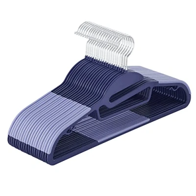 Afbeelding van SONGMICS Plastic kleerhanger, set van 20, kleerhanger met U vormige opening, antislip, ruimtebesparend, 0,5 cm dik, 41,5 breed, 360 draaibare haak, donkerblauw lichtblauw CRP041C02
