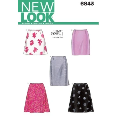 Afbeelding van New Look Naaipatroon 6843: Misses rokken, maat A, katoen, wol, wit, A (8 10 12 14 16 18)