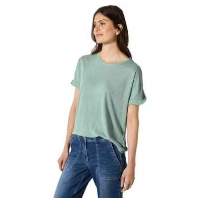 Afbeelding van Cecil LOOK Glitzer Tshirt basic, Dames, Maat: XXL, Grün