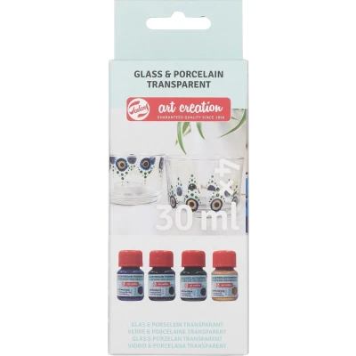 Afbeelding van Talens Art Creation Glas &amp; Porselein Transparant Set 4 x 30 ml Blauw