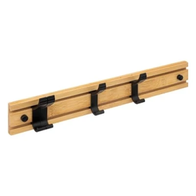 Afbeelding van 5Five Kapstok rek wand/muur lichtbruin/zwart 4x schuifbare haken Bamboe/ijzer 40 x 8 cm Kapstokken