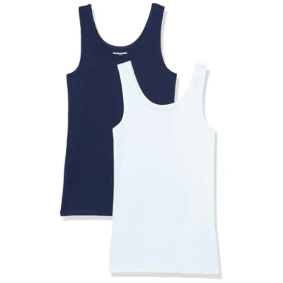Afbeelding van Amazon Essentials Women&#039;s Tanktop met slanke pasvorm, Pack of 2, Marineblauw/Wit, M