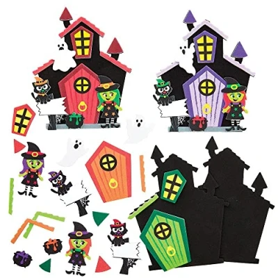 Afbeelding van Baker Ross FX185 Spookhuis en Heksen, Deuren sets Set van 4, Halloween Decoratie Knutselset voor Kinderen, Schuim Kunst Knutselen