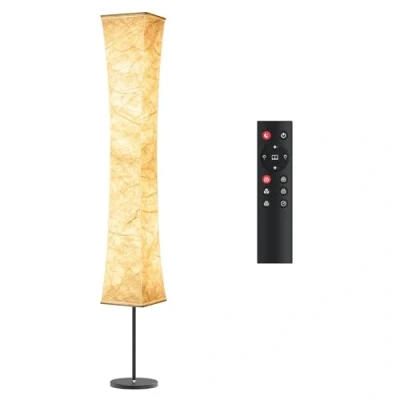 Afbeelding van tomons staande lamp, woonkamer, dimbaar, RGB led vloerlamp met afstandsbediening en muzieksynchronisatie, leeslamp, lamp witte stoffen schaduw voor slaapkamer speelkamer