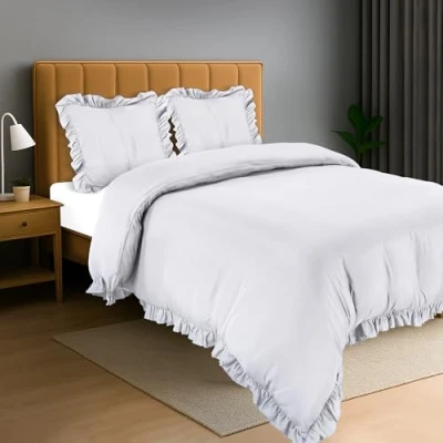 Afbeelding van Utopia Bedding Ruches Dekbedovertrekset Microvezel Polyester Dekbedovertrek 220x240 cm + 2 Kussenslopen 65x65 Wit
