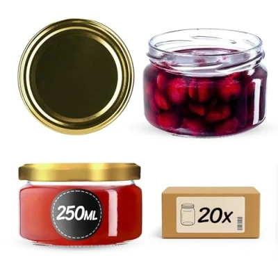 Afbeelding van KADAX kleine inmaakpotten, 250 ml, jampotten met deksel, luchtdichte potten om cadeau te geven, voor honing en specerijen (20 stuks, goud)