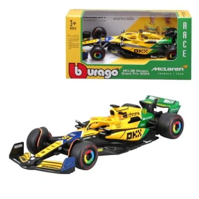 Afbeelding van F1 McLAREN MCL38 2024 MONACO GP Livrea Senna 30e verjaardag Formule 1 Oscar Piastri 81 schaal 1:43 12 cm BBurago 18 38214 P
