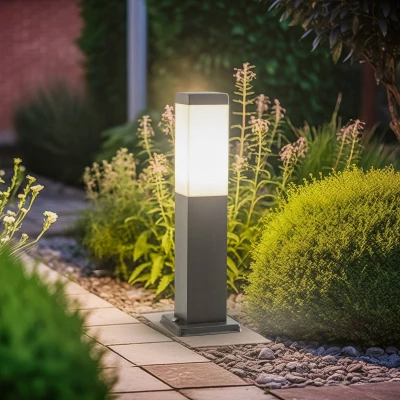 Afbeelding van Lindby buitenlamp 1licht Roestvrij staal, PC H: 45 cm E27 donkergrijs, mat wit