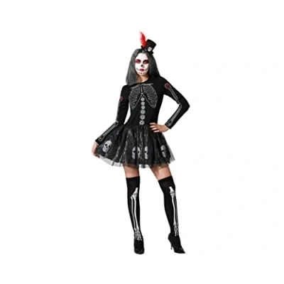 Afbeelding van Muertos Halloween Jurkje Dames Zwart Schedels Maat XL