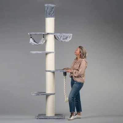 Afbeelding van Krabpaal Plafondhoog voor Grote Katten Maine Coon Tower Crown Lichtgrijs Grijs van RHRQuality