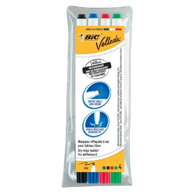 Afbeelding van Viltstift Bic Velleda 1721 whiteboard rond fijn assorti set à 4 stuks