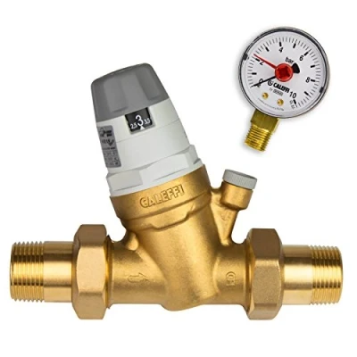 Afbeelding van Caleffi Waterdrukregelaar 1/2 inch DN15 drukregelaar voor water met verwisselbare cartridge en manometer, drukverminderingsventiel, 535041, meerkleurig