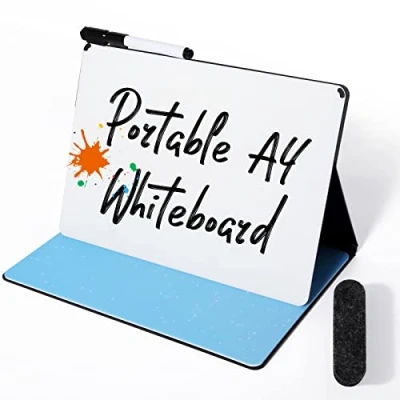 Afbeelding van whiteboard Klein A4 geen magneet, 31 x 24 cm mini draagbaar memobord dubbelzijdig afwasbaar harde schaal voor kantoor, school, thuis incl. 1 marker met gum