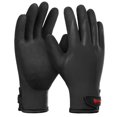 Afbeelding van KAYGO Winter waterdichte thermische werkhandschoenen, volledige hand latex coating, geïsoleerde voering voor vriezer, koud weer, vissen, winter, buitenwerk, KG145W (zwart, maat 9)