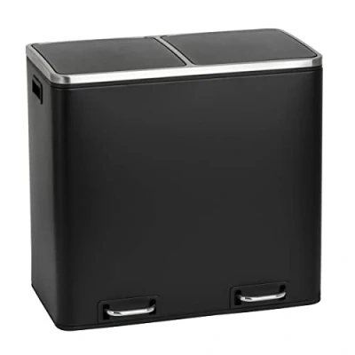 Afbeelding van SVITA TM2X24 pedaalemmer, 48 liter, afvalemmer, 2 x 24 afvalscheiding, afvalscheidingssysteem, vakken, softclose deksel, staal (zwart)