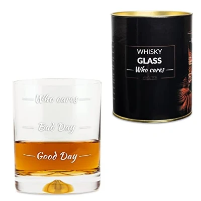 Afbeelding van Froster Whisky Glass Who Cares, met 3 niveaus van stemming, grappig cadeau voor mannen, 250ml Tumbler, 8 oz
