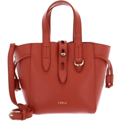 Afbeelding van FURLA Leren Schoudertas Handtas Net Mini Tote Bag Cannella Rood