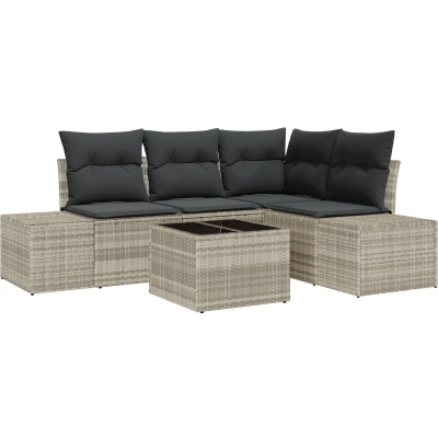 Afbeelding van vidaXL 5 Delig Tuin Sofa Set met Kussens Grijs Poly Rattan