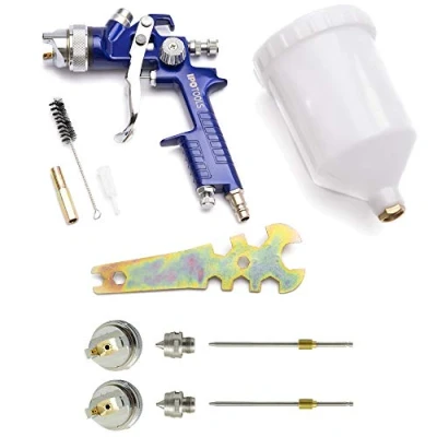 Afbeelding van IPOTOOLS HVLP verfspuitpistool spuitpistool 1,4 mm + 1,7 &amp; 2,0 spuitmond H 827P professioneel verfspuitsysteem met 600 ml plastic beker en roestvrijstalen sproeier, 2 x