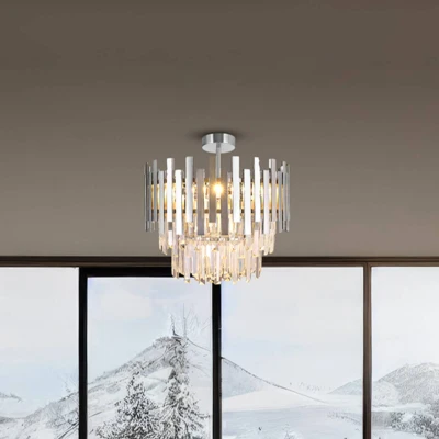 Afbeelding van Eko Light Plafondlamp Aspen metaal chroomkleurig, glazen kristallen, Ø 45 cm