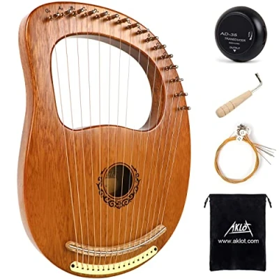 Afbeelding van Lierharp, AKLOT 16 metalen snaren Esdoornzadel Mahonie body Lyra harp met gesneden noot stemsleutel Pick up en zwarte hoes