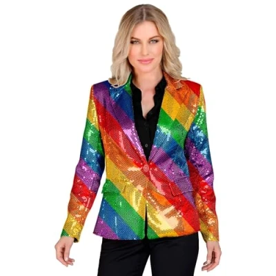Afbeelding van Widmann Party Fashion Blazer met pailletten voor dames, regenboog, pride, disco fever, colbermove, jacket