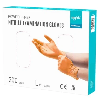 Afbeelding van EUROPAPA® 200 x wegwerphandschoenen, nitrilhandschoenen, poedervrij, onderzoekshandschoenen, EN455 EN374, latexvrij, handschoenen in maat S, M, L en XL verkrijgbaar (L, Oranje)