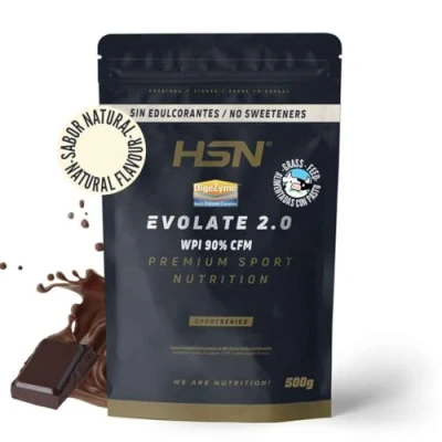 Afbeelding van HSN Evolate 2.0 weiproteïne isolaat (zonder zoetstoffen) Natuurlijke chocoladesmaak 500 g = 17 blikjes per verpakking Whey Proteïne Isolate CFM + spijsverteringsenzymen Vegetarisch, gluten en