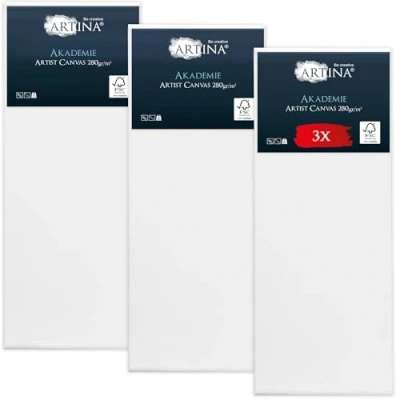 Afbeelding van Artina Set van 3 Schildersdoeken 30x80 cm FSC® Schildersdoek Stuks Akademie Canvas Dubbel Geprimed Spieraam Wit