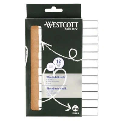 Afbeelding van Westcott Krijt, E 744982 00, 12 stuks krijtkrijt, verpakking van met een diameter 1,2 cm, stofarm en gemakkelijk afwasbaar, 8,5 cm lange krijtstiften