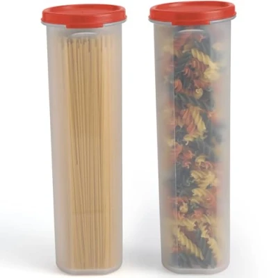 Afbeelding van Hoge doorzichtige spaghetti pasta container opslag met deksel 2 Pk.Multifunctionele keuken voorraadkast organisatie en voedselopslag voor noedels bonen rietjes luchtdichte lekvrije spaghettihouder