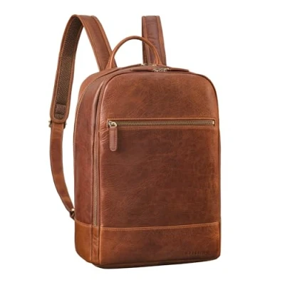 Afbeelding van STILORD &#039;Willis&#039; Backpack Groot van Echt Leer voor Heren en Dames Mooie Unisex Rugtas Kantoor, Universiteit Reizen Laptop Rugzak 15 Inch Leder, Kleur:kara cognac