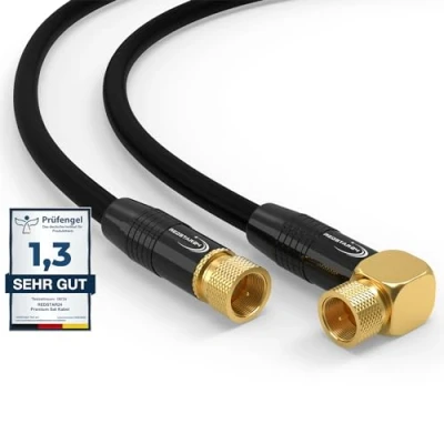 Afbeelding van RedStar24 4m SAT antennekabel satellietkabel digitale HDTV 135dB 2x F stekker 1x 90 vergulde coaxkabel klasse A+ Ultra HD 4K 3D UHD (4m, zwart)