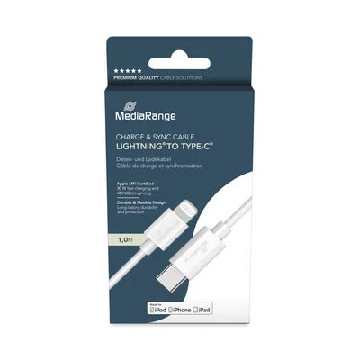Afbeelding van MediaRange Apple Lightning® naar USB Type C® data en oplaadkabel 1,0 m, wit