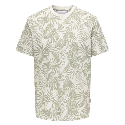 Afbeelding van Only &amp; Sons Onsperry Life Reg Leaf Aop Ss Tee N 22025283 Wit Heren The Stone