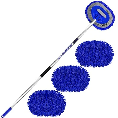 Afbeelding van 160 cm, autowasborstel met telescoopsteel, camper, auto, wasborstel, reinigingsset, microvezeldoeken, autoreiniging, borstelset voor vrachtwagen, caravan, 2 in 1, anti kras, telescopische borstel, dweilmop vervanging