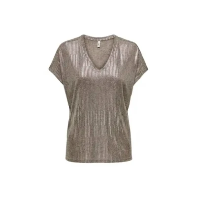 Afbeelding van ONLY ONLMIRINDA S/S V NECK Top PRI JRS Dames Humus Melange + Silver Metallic