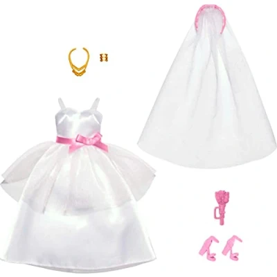 Afbeelding van Barbie Kleding, bruidsmodepakket pop op trouwdag, 1 outfit met accessoires voor een complete look