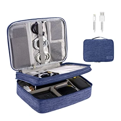 Afbeelding van Kabeltas Kabelorganizer Elektronica accessoires Organizertas Universele tas voor tasaccessoires Mobiele telefoon Oplaadkabel Powerbank USB sticks, SD kaarten (blauw 3 laags, kabeltas)