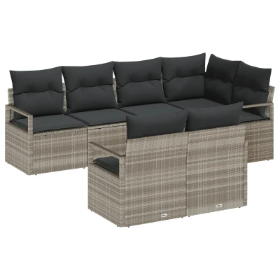 Afbeelding van vidaXL 7 delige Tuin Sofa Set met Kussens Lichtgrijs Poly Rattan
