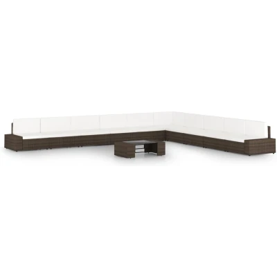 Afbeelding van vidaXL 11 delige Loungeset met kussens poly rattan bruin